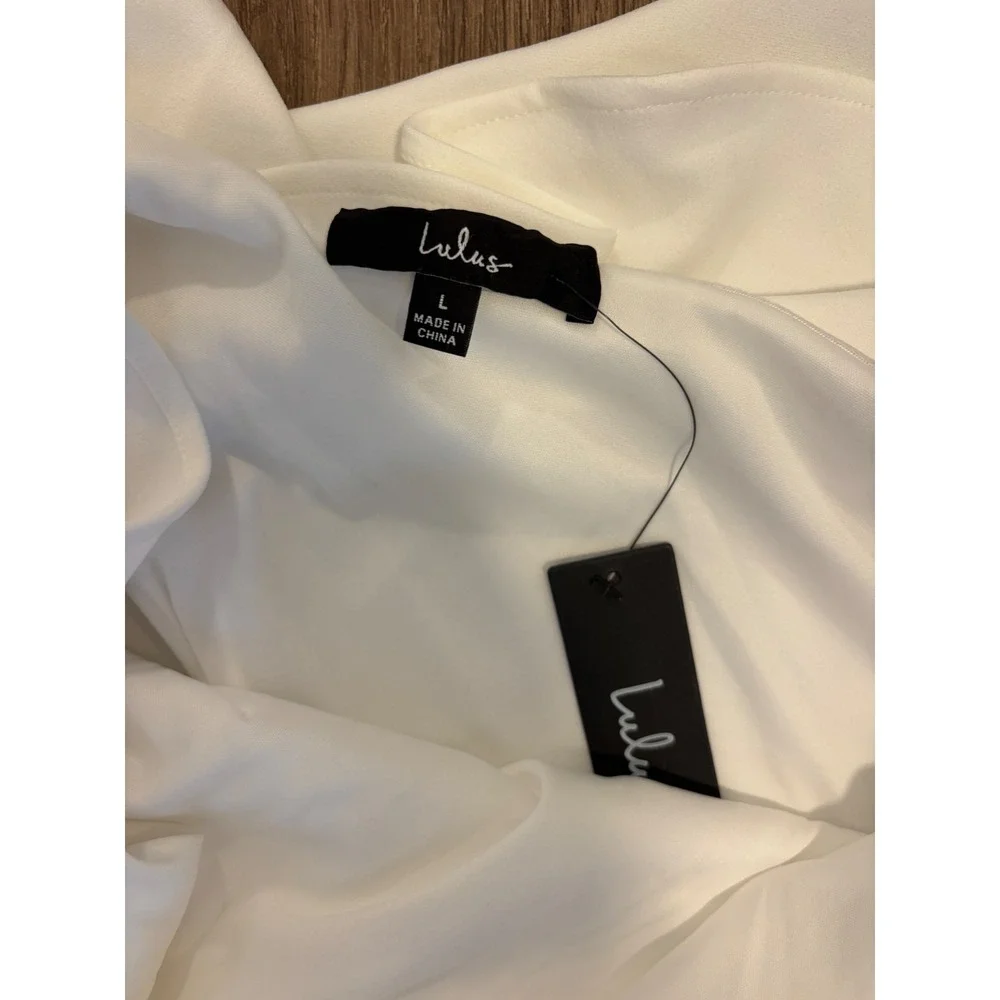 NWT Lulus Enticing Behavior White Ruffled One-Shoulder Mini Dress Sz L